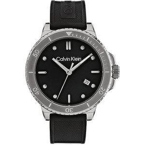 Calvin Klein Heren analoog quartz horloge met siliconen band 25200207, Zwart, riem