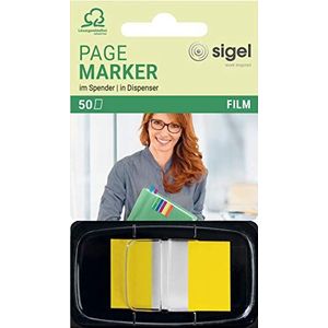 SIGEL HN490 sticker bladwijzer transparante filmband op Z-verdeler 50 strepen 43 x 25 mm kleurtip geel