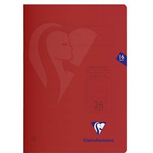 Clairefontaine S´coolbook, 333226C, verpakking met 25 schriftjes, ideaal voor school, DIN A4, 16 vellen, 90 g, liniatuur 26 geruit met rand, omslag van PP, rood, 1 stuks