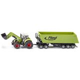 siku 1949, Claas Axion tractor with Front Loader, Dolly and Tipping Trailer, 1:50, Metal/Plastic, Green, Movable shovel and front loader swing arm, Tiltable trough