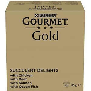PURINA Gourmet Gold sappige fijne strepen kattenvoer nat, verschillende soorten mix, 4 stuks (4 x 24 à 85 g)