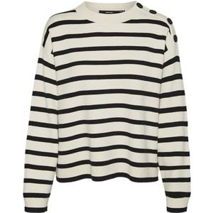 VERO MODA Dames Vmsaba Ls O-Neck Button Ga Noos Pullover, berk/strepen: zwart, M