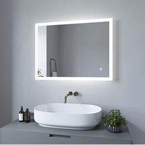 AQUABATOS® Badkamerspiegel met verlichting, 80 x 60 cm, lichtspiegel, badkamerspiegel met licht, led-spiegel, make-upspiegel, scheerspiegel, tafelspiegel, touch-schakelaar, dimbaar, spiegelverwarming,