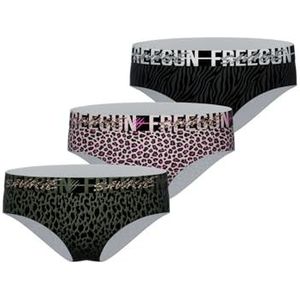 FREEGUN Slipje voor meisjes, microvezel, slipjes en slips voor kinderen, ultrazacht en comfortabel (3 stuks), beige/bruin/zwart/grijs/fuchsia, 14-16 Jaren