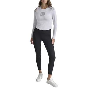 DKNY, Dames Stacked Textured STTRIPE Logo Long Sleeve Tee, Opt Htr SLVR, L, Opt Htr Slvr, L