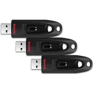 SanDisk Ultra USB 3.0-Flashdrive 32 GB Pak Van 3 (Overdrachtssnelheden Tot 130 MB/s, Draagbaar Ontwerp, 128-Bit AES-Versleuteling, SanDisk SecureAccess-Software, Beperkte Garantie Van 5 Jaar)