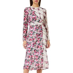 Hope & Ivy De Doroty Midi-jurk met contrasterende print voor dames, asymmetrische snit en zijsplit, speciale gelegenheid, Roze/Wit, 38