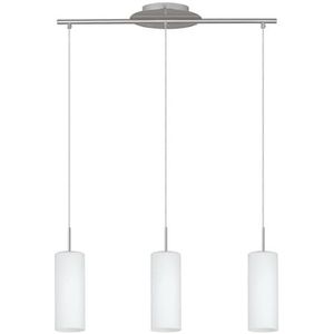 EGLO Troy 3 Hanglamp, 3 lichtpunten, materiaal: staal, kleur: nikkel mat, glas: gesatineerd wit, fitting: E27, lengte: 72 cm