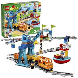 LEGO 10875 DUPLO Goederentrein, Bouwset met Hijskraan en Trein met Licht & Geluid, Constructie Speelgoed voor Meisje of Jongen vanaf 2 Jaar