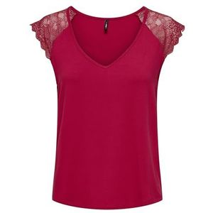 ONLY Dames Onlpetra S/S Lace Mix Top Cs JRS T-shirt, rood, XXS
