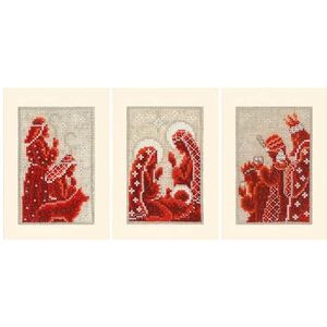 Vervaco Set van 3 wenskaarten in linnen-look, ca. 10,5 x 15 cm, set van 3 stuks
