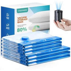 MONVANE Vacuümzakken voor kleding met draadloze elektrische pomp, vacuümzakken 6 stuks (3 x 50 x 70 cm + 3 x 40 x 60 cm) — vacuümzakken voor reizen, dekbedden, kussens,