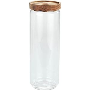 WENKO Voorraadpot Vido, 1000 ml, transparante, glazen bewaarpot met luchtdicht deksel van acaciahout, FSC®-gecertificeerd, ruimtebesparend stapelbaar, Ø 9 × 19,5 cm