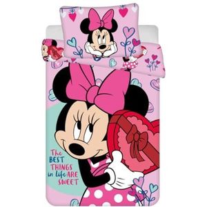 Disney Minnie Mouse peuterdekbedovertrek Sweet- 100 x 135 cm - Katoen - roze