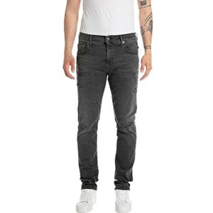 Replay MickyM Hyperflex Original Broken and Repaired Jeans voor heren, slim fit, taps toelopend, 097, donkergrijs, 33W / 34L