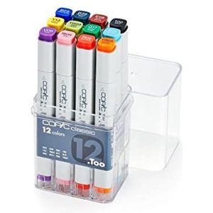 COPIC Classic Marker Basic Set met 12 kleuren, professionele layout markers, op alcoholbasis, in praktische acryl display voor opslag en eenvoudige verwijdering