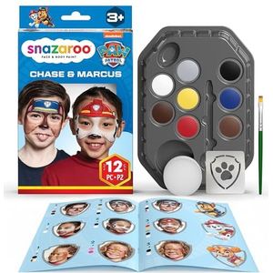 Snazaroo 1172199 Paw Patrol Make-up Set Chase & Marshall - 8 watergedragen gezichts- en lichaamsverven met spons, kwast, sjabloon, instructies
