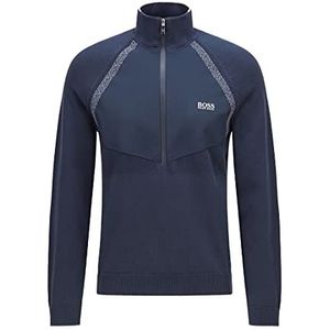 BOSS Heren Zaxel hybride trui met korte ritssluiting en logo in contrasterende kleur, Navy410, XL