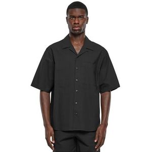 Urban Classics Herenhemd, relaxed seersucker shirt met korte mouwen, casual overhemd met korte mouwen, verkrijgbaar in verschillende kleuren, maten S-5XL, zwart, 3XL