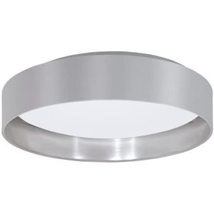EGLO LED-plafondlamp Maserlo 2, textiel-plafondarmatuur, lamp plafond van stof in zilver en grijs, wit kunststof, woonkamerlamp, vloerlamp, warm wit, Ø 38 cm