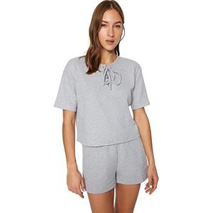 Trendyol Dames Loungewear Relaxed Standaard Ronde Hals Geweven Blouse, Grijs, XL