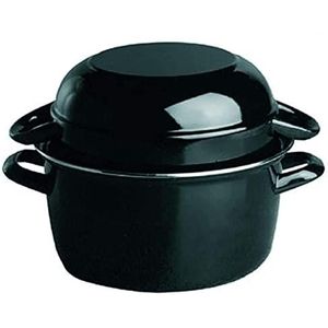 APS Mussel Pot, Pentola per cozze da 1 kg, Seafood Pot, Mussel Serving Pot, Pentola per cozze in acciaio smaltato nero, capacità: 2,6 litri, 20 x 25 cm, altezza 17 cm