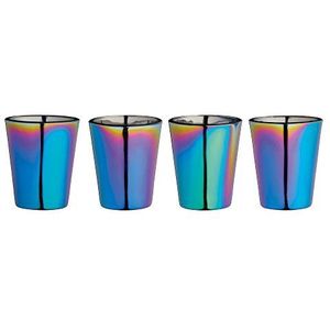 KitchenCraft BarCraft Metallic borrelglazen met iriserende regenboogglans, 50 ml, glas, meerkleurig, 5 x 5 x 6 cm, 4 stuks