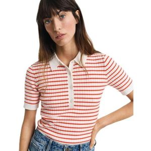 GANT - Rib Knit Striped Ss Rugger Polo Pullover - Marled Red - Gebreide Trui