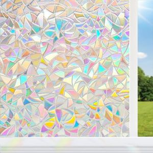 Alyvisun Raamfolie Window Privacy Film 44.5 x 220 cm, Zelfklevende Vensterfolie met Statische Hechting, 3D Regenboog Decoratieve Folie voor Kantoor Thuis Keuken
