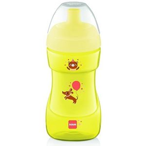 MAM , plastic, sportbeker, drinkbeker met automatisch deksel, lekvrije drinkbeker voor baby's met stroomregelventiel, gemakkelijk vast te pakken, 12 maanden lang, geel