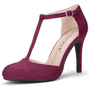 Allegra K Dames ronde teen stilettohak T-strap jurk pumps, Bordeaux, 40 EU