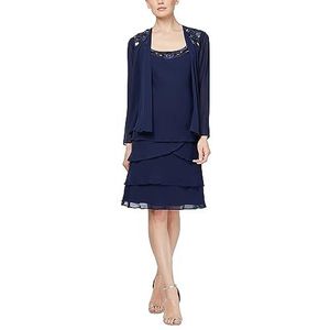 S.L. Fashions Vrouwen verfraaid gelaagde pailletten jas jurk (Petite en Regular) speciale gelegenheid, Saffier, 44 NL/Klein