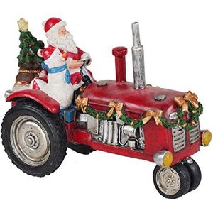 LORENZON GIFT NBB-4023 Kerstman op tractor met LED en muziek, POLIRESINA, rood, eenheidsmaat