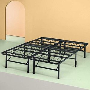 Zinus SmartBase opklapbed, 150 x 200 cm, hoogte 35 cm, ideaal voor een logeerbed, met opbergruimte onder het bed, metalen bed, zwart