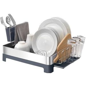 Amig Afdruiprek Siba, 51 x 32 x 24,6 cm, roestvrij staal en kunststof, grijs, afdruiprek met lekbak en bestekhouder, inhoud 10 borden en 4 glazen