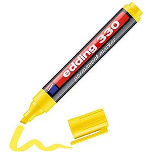 edding 330 permanente markeerstiften - geel - 1 pen - wigpunt 1-5 mm - sneldrogend, waterdicht en slijtvast - voor karton, kunststof, hout, metaal, glas