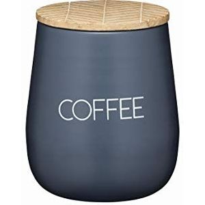 KitchenCraft Serenity Koffiebewaardoos met luchtdicht deksel, ijzer/mango hout, grijs/bruin, 12,5 x 15 cm