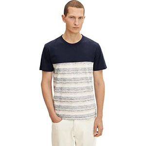 TOM TAILOR Uomini T-shirt met strepen 1031630, 29812 - Buttercream Aop Stripe, XL