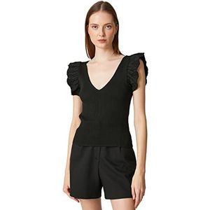 Koton Volumineuze V-hals tricot detail onderhemd voor dames, Schwarz (999), M