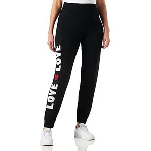 Love Moschino Jogger Fit Love Piquet Jacquard Intarsia And Heart met geborduurd logo casual broek voor dames, Zwart, 38 NL