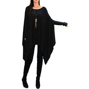 Vivicastle Dames VS losse vleermuisvleugel dolman poncho tuniek jurk top, Blk-lange mouw, one size