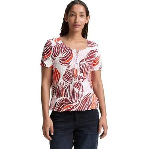 TOM TAILOR T-shirt voor dames, 38010 - Red Cut Leaves Design, XXL