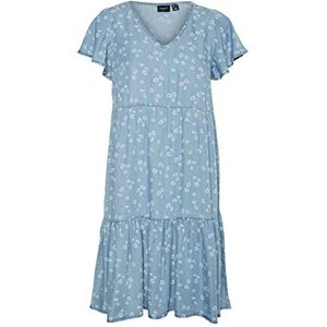 VERO MODA VMHARPER SS Layer korte jurk voor dames, lichtblauw denim/print: AOP, XS, Light Blue Denim/Print: Aop, XS