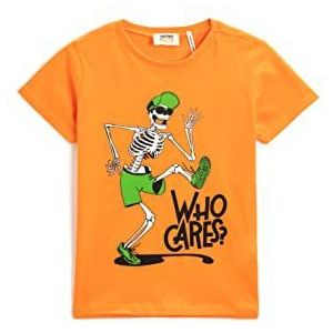 Koton Boys's bedrukte katoenen T-shirt met korte mouwen en ronde hals, oranje (200), 6-7 Jaar