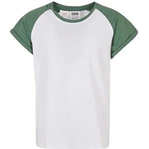 Urban Classics Meisjes T-shirt Basic Shirt met contrasterende mouwen, Girls Contrast Raglan Tee verkrijgbaar in vele kleuren, maten 110/116-158/164, wit/salvia, 110/116 cm
