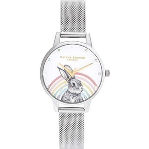 Olivia Burton Analoge Quartz Horloge voor Vrouwen met Zilveren Roestvrij Staal Mesh Armband - OB16WL89, Wit, armband