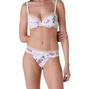 LOVABLE Braziliaanse My Daily Comfort bedrukte slip voor dames, Witte bloemenprint, XL