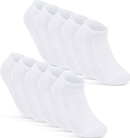 10 Paar Sneaker Sokken Heren Dames Ademend met Mesh Katoen Zwart Wit Grijs 16510 (35-38 Wit)