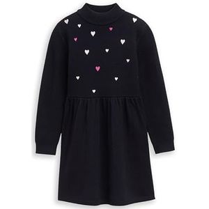 Tom Tailor - Tricot Jurk - Sky Captain - Lange Mouw - Met Hart-applicaties