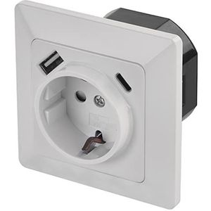 EMOS Inbouw stopcontact met USB-A en USB-C poort in Schuko, geaard stopcontact met 2 USB-poorten 5V/3 A voor mobiele telefoon of smartphone opladen, USB-PD Fast Charge, wit